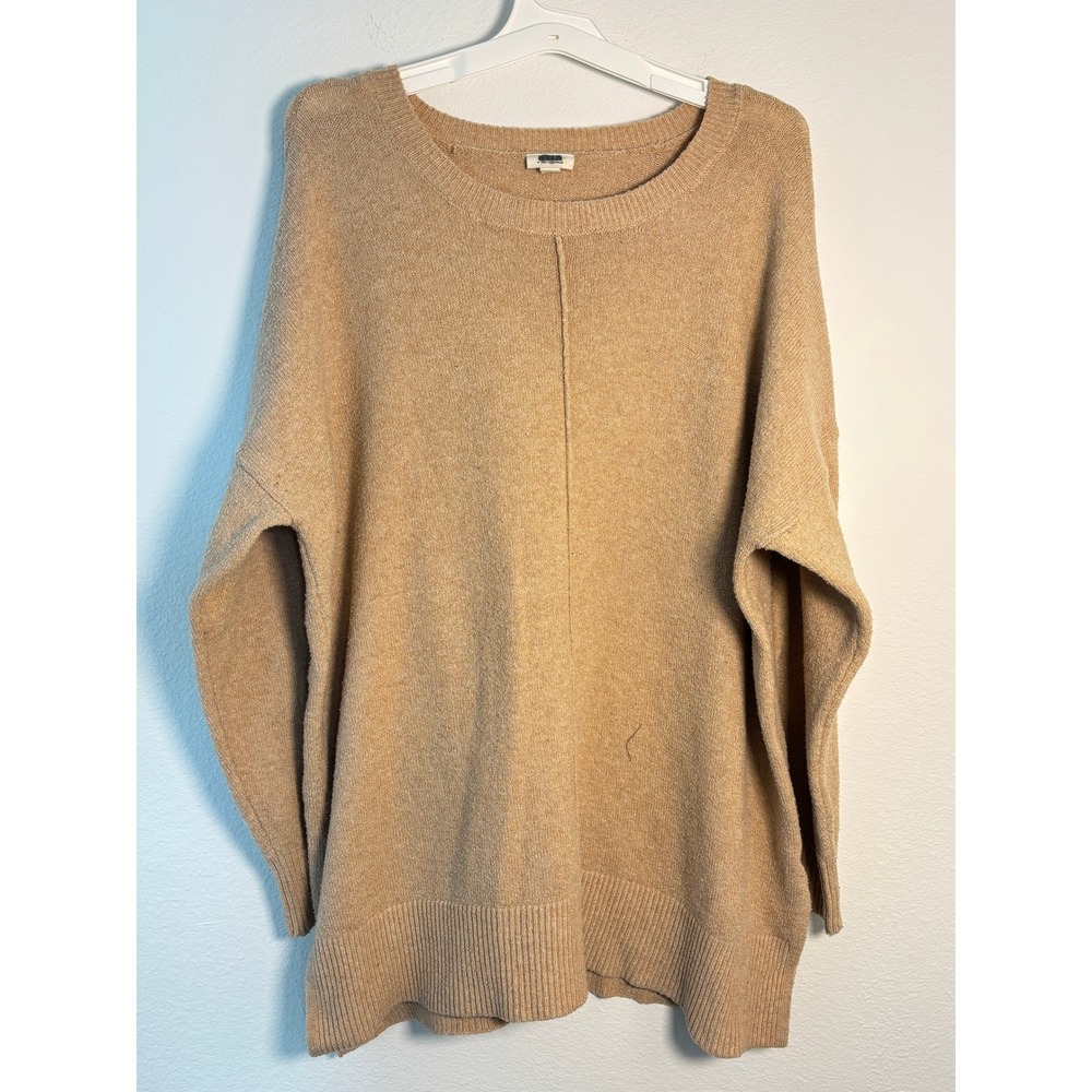 a.n.a A New Approach Tan Oversized Crewneck Pullover Sweater Womens 0X Plus Size